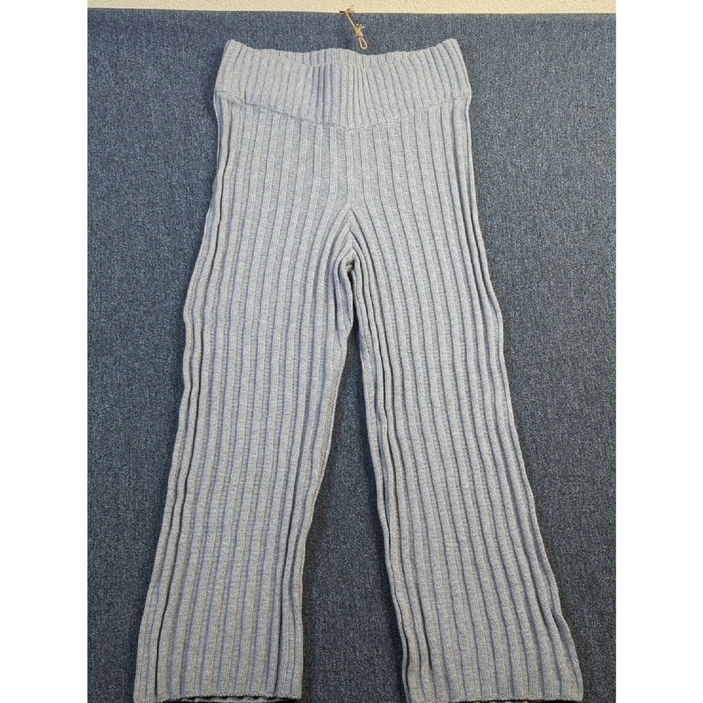 Known Supply NWT Light Gray Ribbed Knit Bootcut Pants Size L Cozy Minimalist